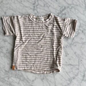 Striped Cream & White Short Sleeve Kids Tee by